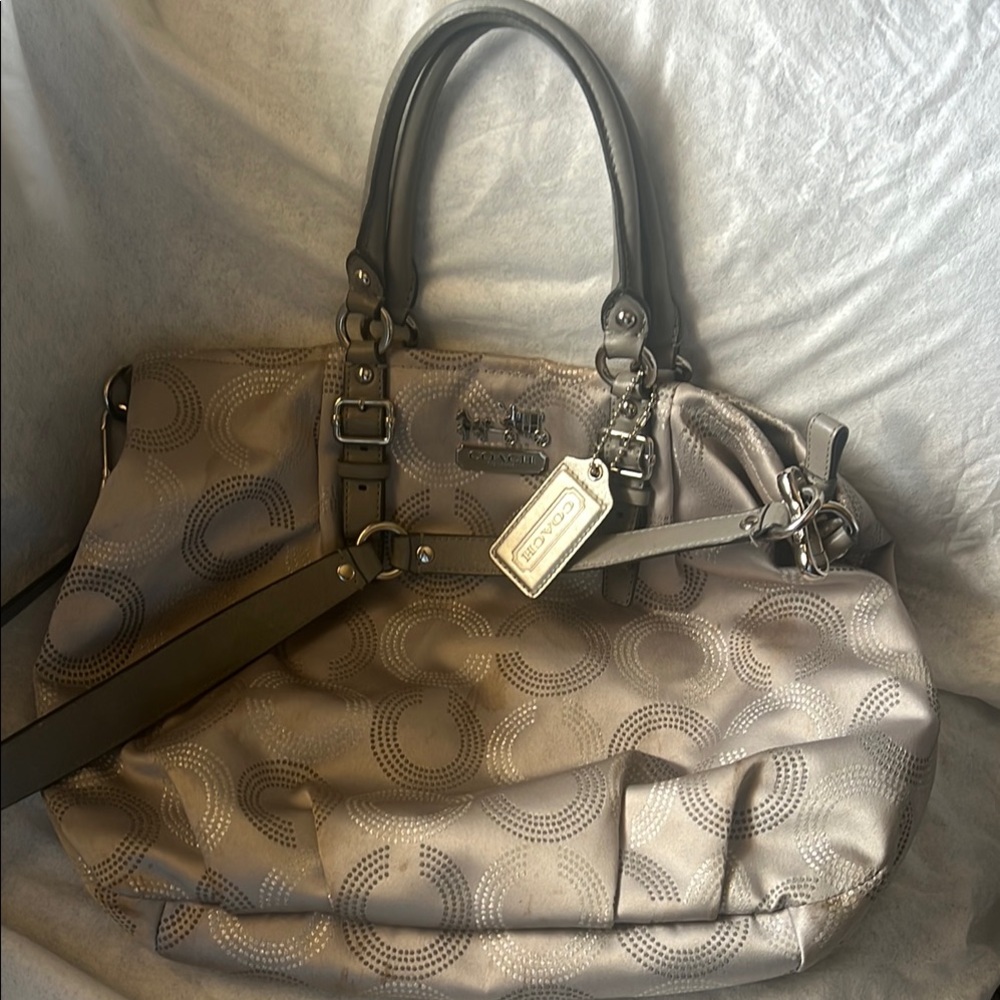 Coach Gray Shoulder Bag with Metallic Accents